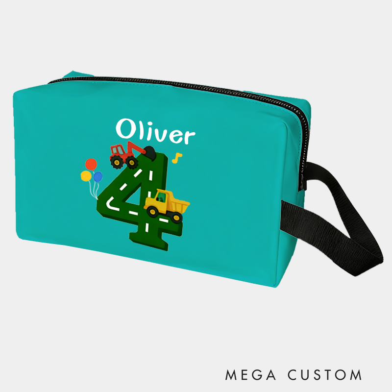 Personalized Number Cars Theme Custom Kids Name Number and Color Toiletry Bag for Kids Travel Gifts and Daily Use