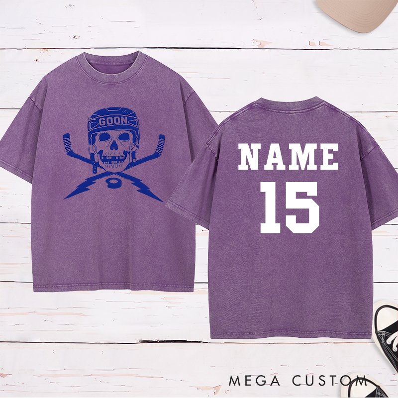 Personalized "Goon Skull" Hockey Washed T-Shirt with Custom Name and Number