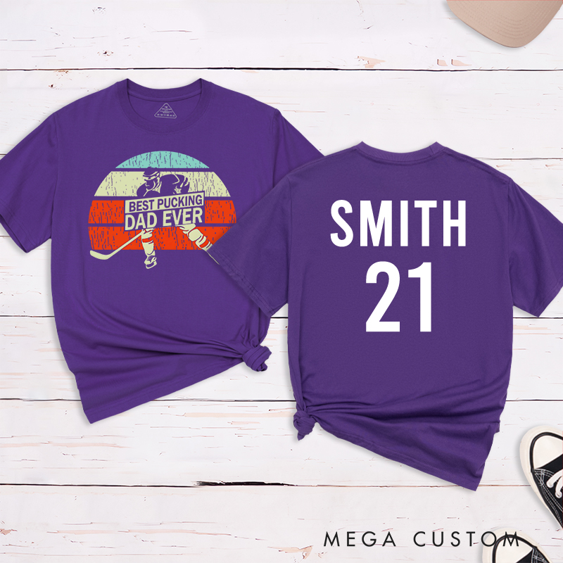 Personalized "Best Pucking Dad Ever" Hockey T-Shirt with Custom Name and Number
