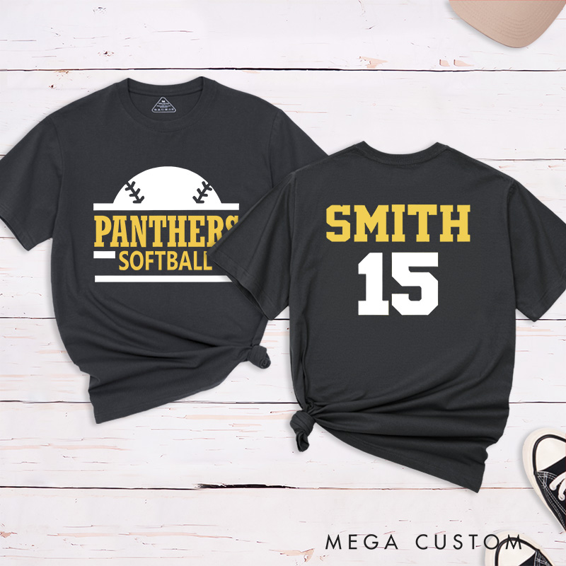 Personalized Team Softball T-Shirt Design Featuring Team Name Custom Player Name and Number with Bold Graphics