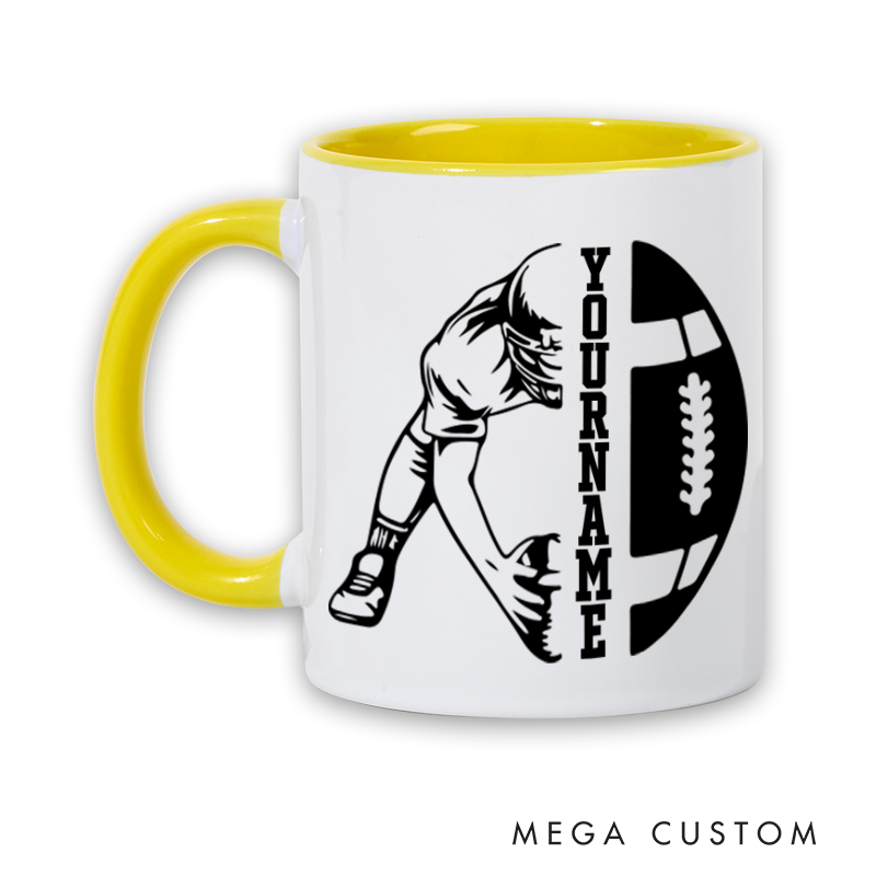 Personalized American Football Mug with Action Pose and Custom Name Design