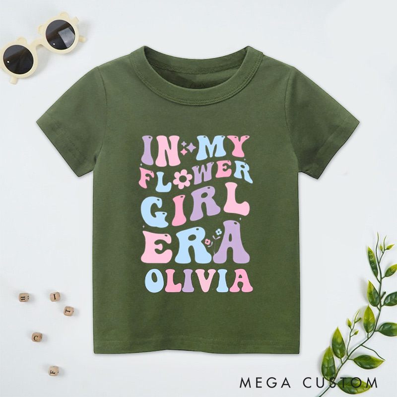Personalized Pastel In My Flower Girl Era with Flowers Wedding Flower Girl T-Shirt 