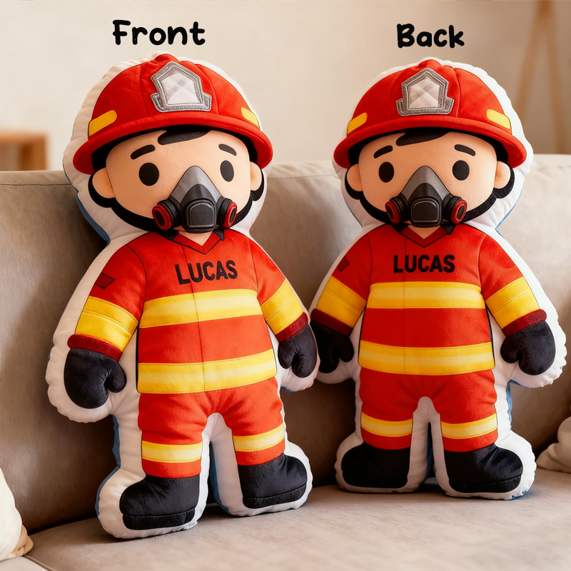 Personalized Cute Firefighter Pillow with Custom Name and Number Pillow 