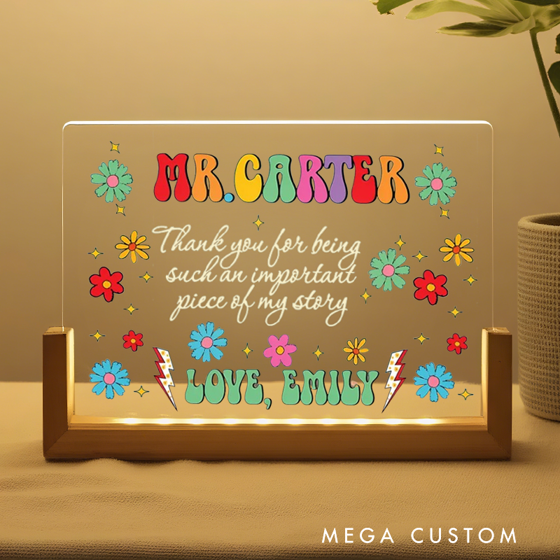 Personalized Teacher Floral Acrylic Plaque Thank You Desk Decor Gift Teacher Appreciation Gift
