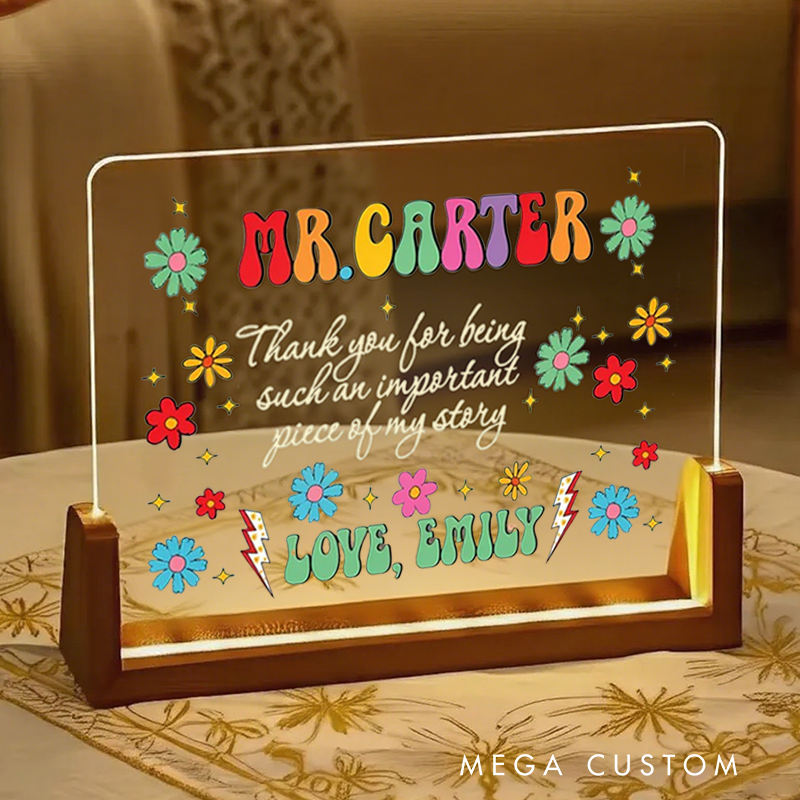 Personalized Teacher Floral Acrylic Plaque Thank You Desk Decor Gift Teacher Appreciation Gift