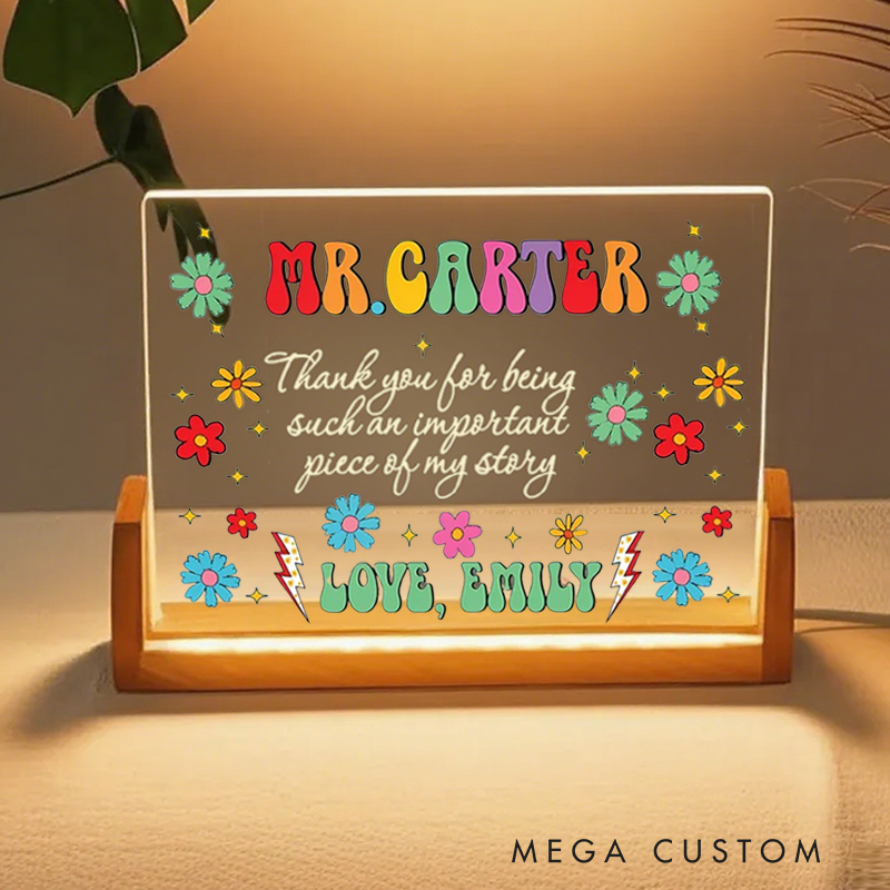 Personalized Teacher Floral Acrylic Plaque Thank You Desk Decor Gift Teacher Appreciation Gift