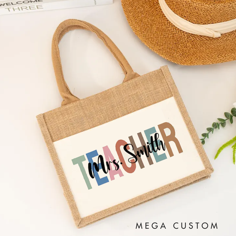 Personalised Teacher Burlap Tote Bag Fashion Teacher Appreciation Gift