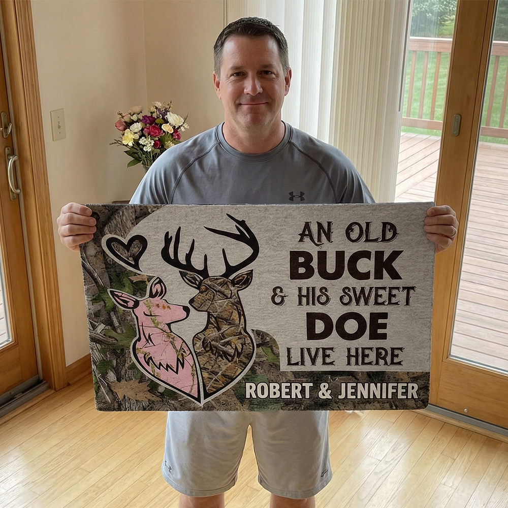 Personalized Deer Couple Doormat An Old Buck and His Sweet Doe Deer Camo Old Buck Sweet Doe Doormat with Name Couple Gift