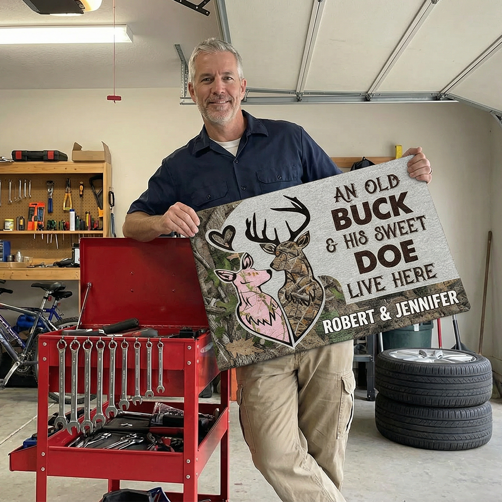 Personalized Deer Couple Doormat An Old Buck and His Sweet Doe Deer Camo Old Buck Sweet Doe Doormat with Name Couple Gift