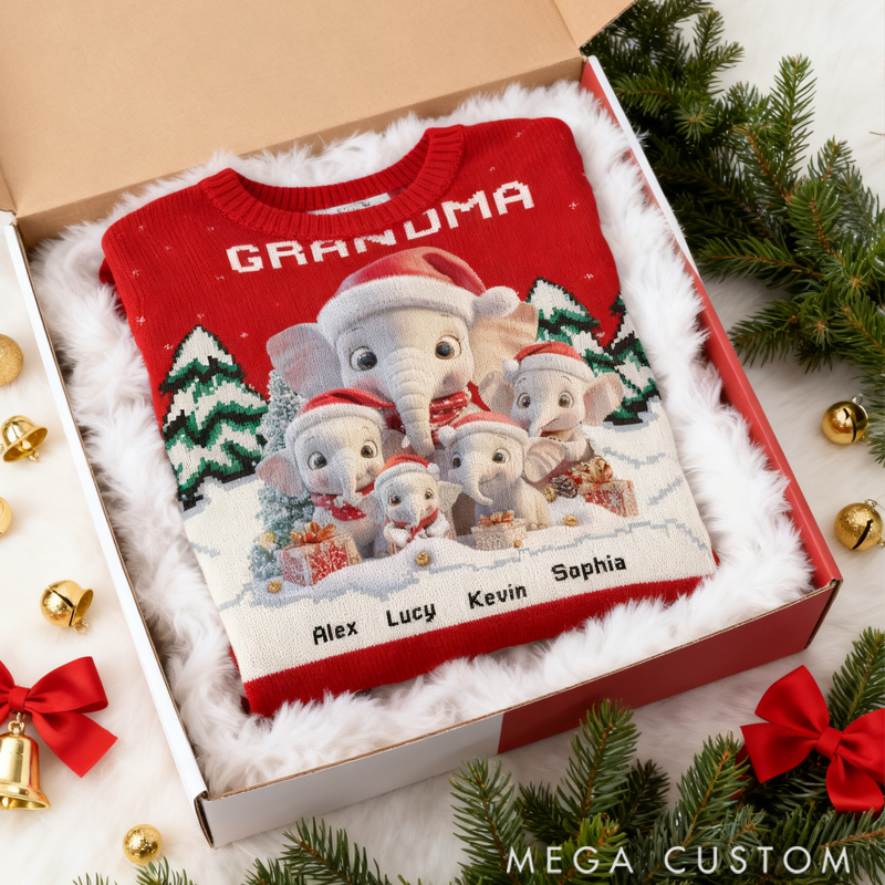 Personalized Custom Cute Elephant Family Ugly Sweater Gift for Family Members