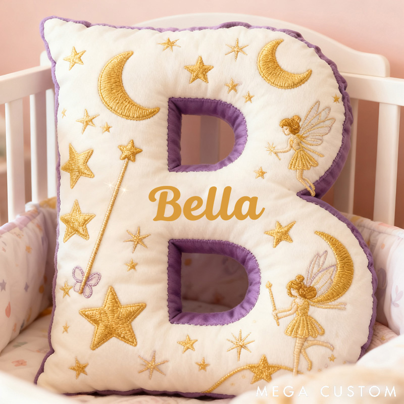 Personalized Graphic 3D Print Flower Fairy Letter Pillow with Your Own Name Soft Stuffed Toy for Kids Unique Decorative Cushion for Girls' Room