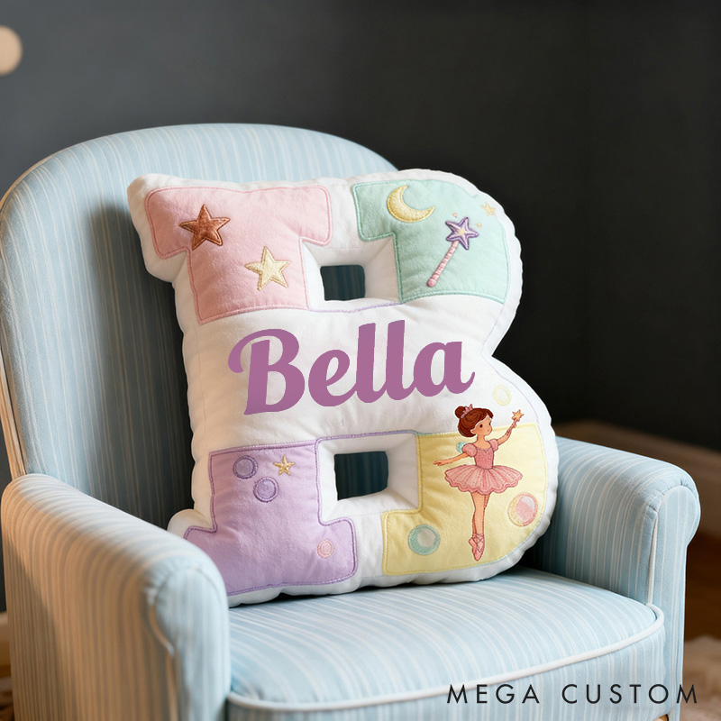 Personalized Graphic 3D Print Ballet Girl Letter Pillow with Your Name Soft Stuffed Toy for Kids Unique Decorative Cushion for Girls' Room