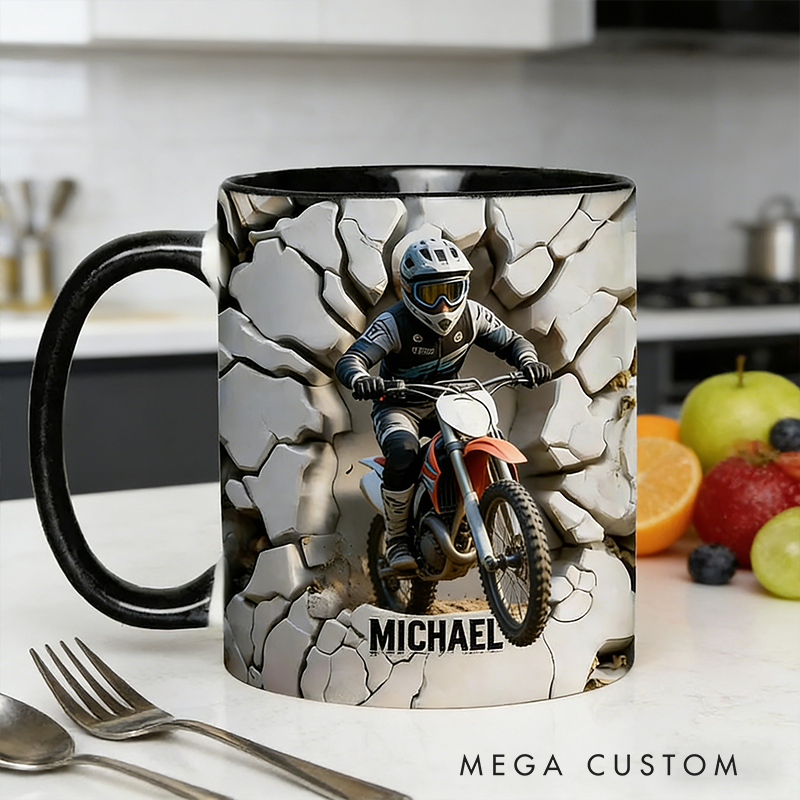 Personalized Biker Gifts Custom Name Dirt Bike Mug Color Inside Coffee Cup for Men Cool Motorcycle Racer Custom Gift