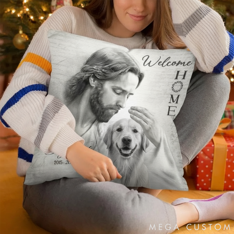 Personalized Pet Lover Custom Photo Welcome Home Throw Pillows