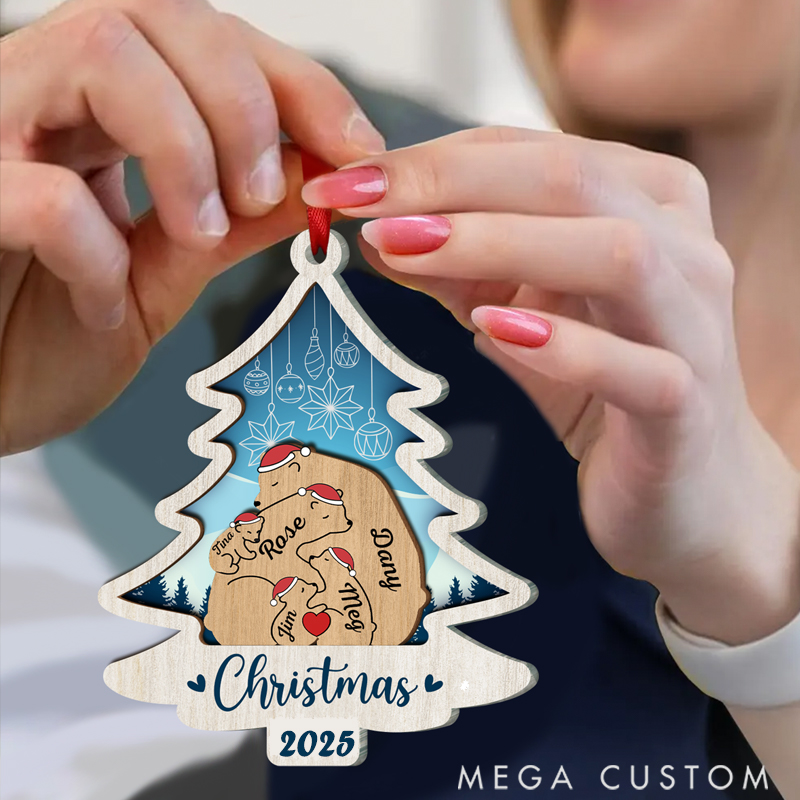 Personalized Acrylic Bear Family for Christmas Reunion Theme Holiday Festival Ornament 