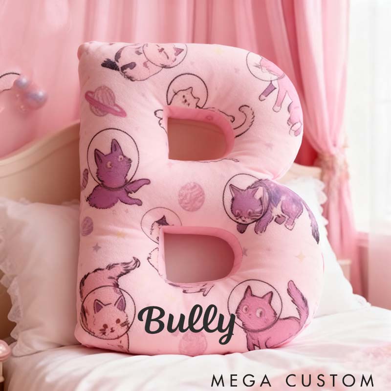 Personalized Cat Lover Pink Space Kitty Letter Pillow Graphic 3D Print Pillow