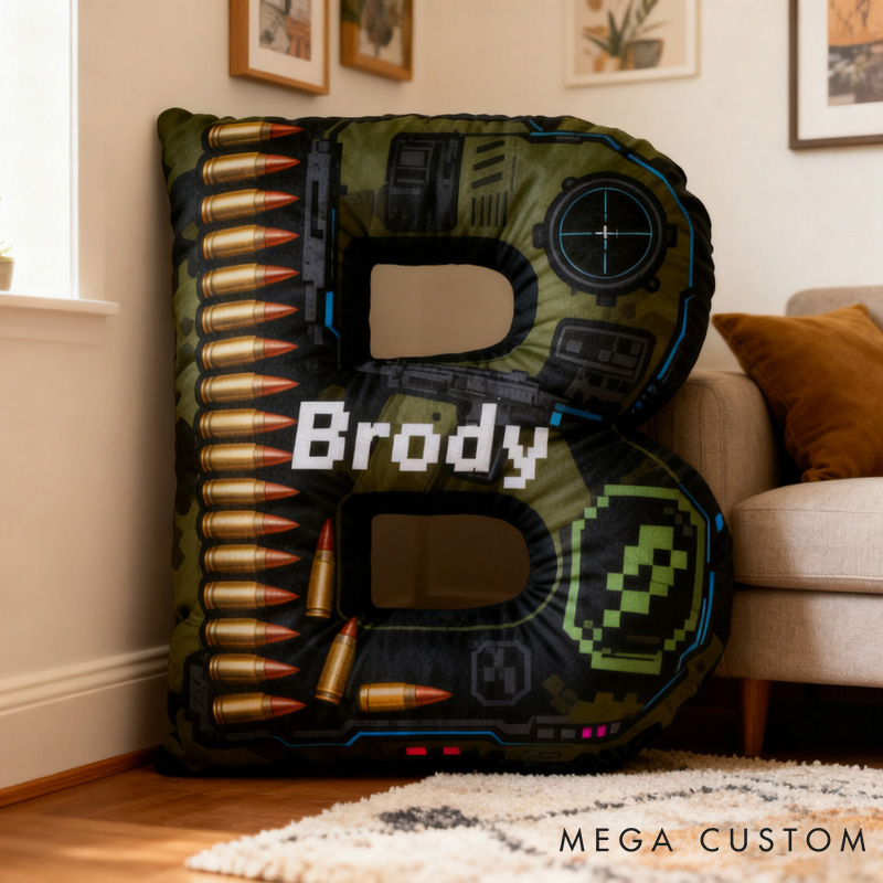 Personalized Bullet Game Letter Pillow for Game Lovers Plush Pillow Christmas Birthday Gift for Kids
