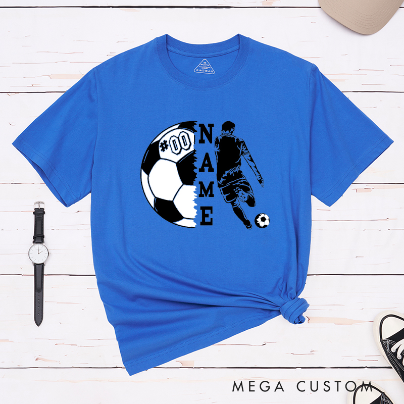 Personalized Soccer T-Shirt with Player Silhouette and Custom Name and Number