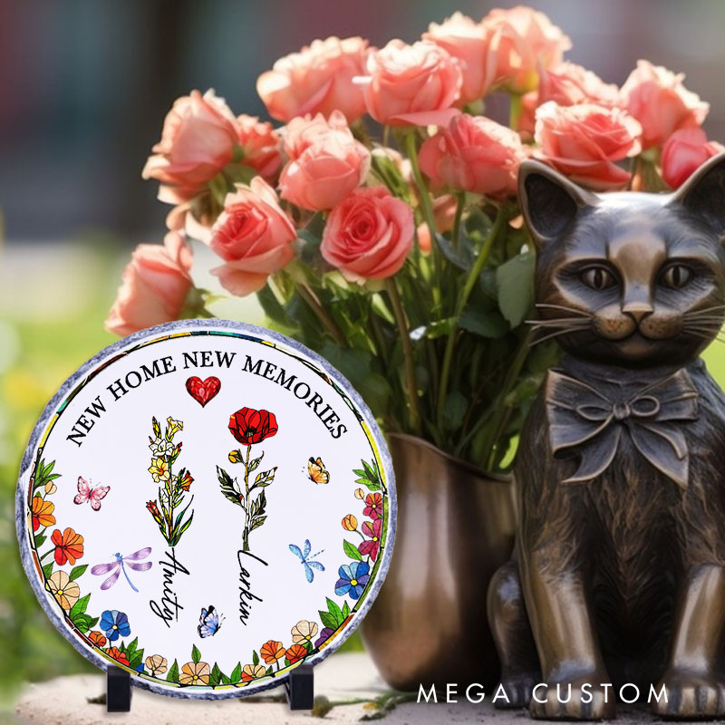Personalized New Home New Memories Decorative Plaque Custom Floral Design with Family Names Tabletop Display Perfect for New Homeowners Housewarming Gift Keepsake