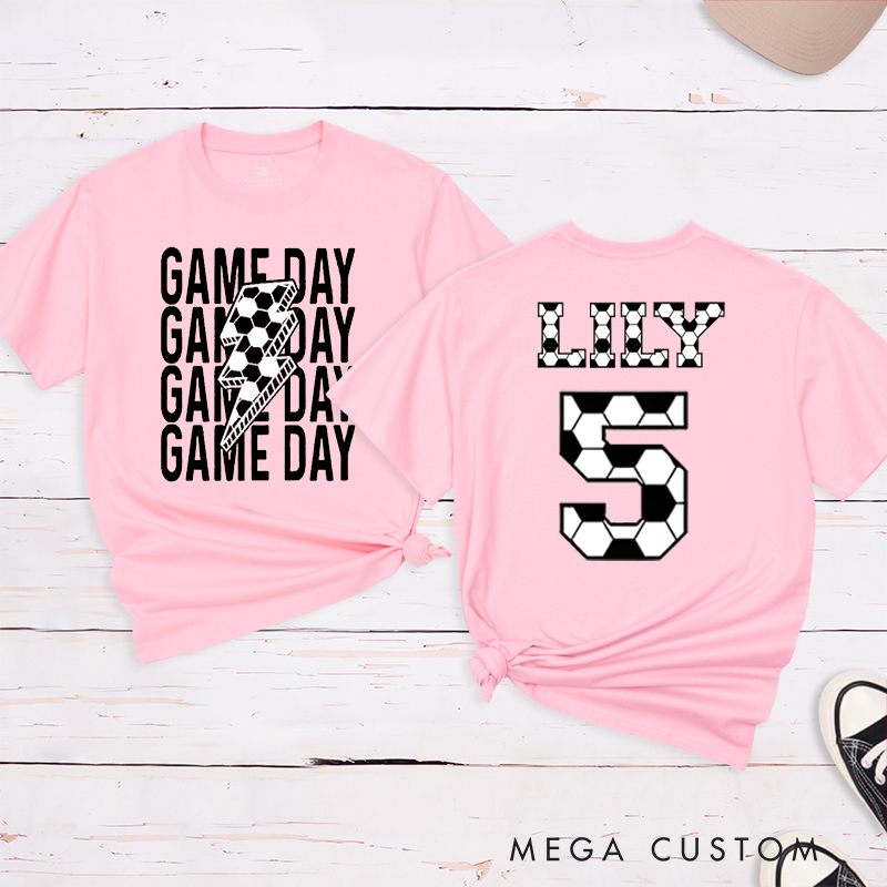 Personalized Game Day Soccer T-Shirt with Custom Name and Number