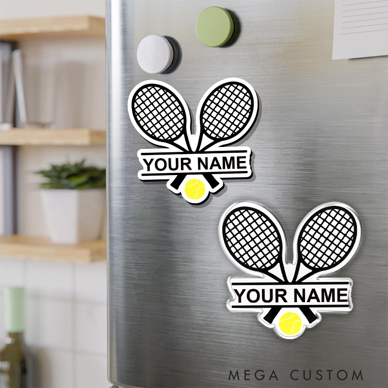 Personalized Tennis Racket Fridge Magnet Custom Name Design
