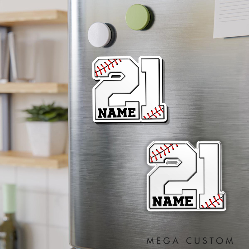Personalized Baseball Sport Number Fridge Magnet with Name