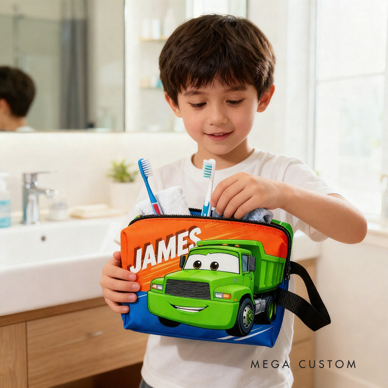 Personalized License Plate Print Toiletry Bag Customizable Name or License Plate Number Gift for Kids Collectors