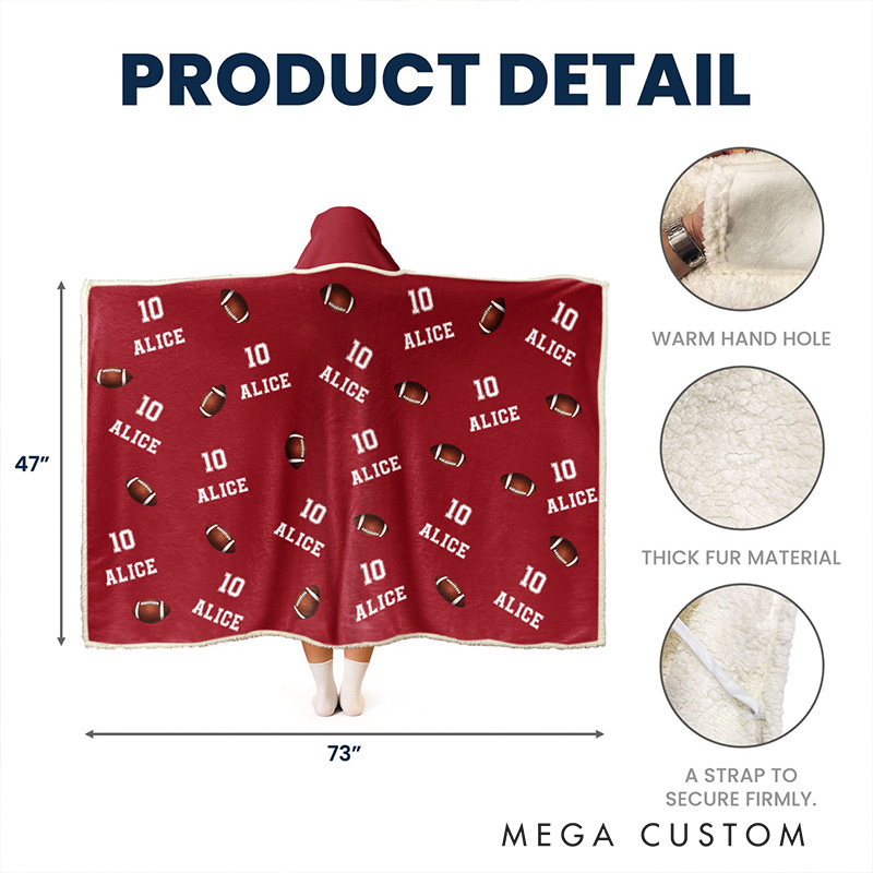 Personalized American Football Hoodie Blanket with Custom Name & Number