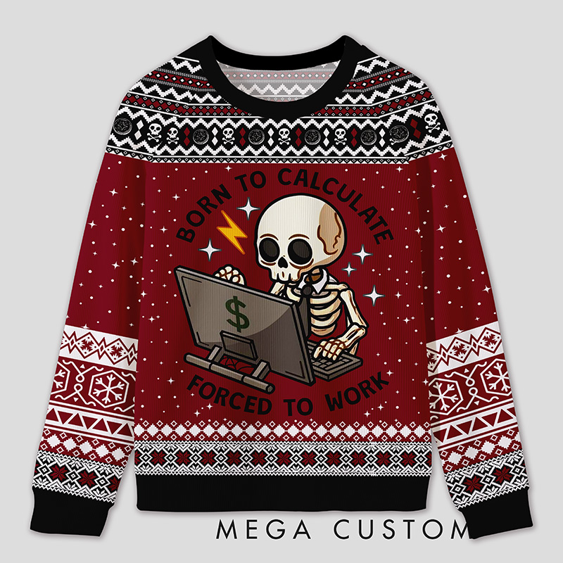 Personalized Working Skeleton Accountant Humor Ugly Sweater Office Holiday Party Gift for Accountants