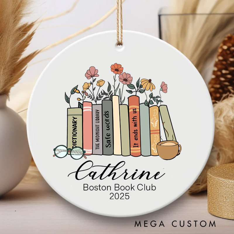 Personalized Book Club Christmas Ornament Custom Books and Coffee Ornament with Name Xmas Tree Decor for Book Lovers Gift 2025 Xmas Gift