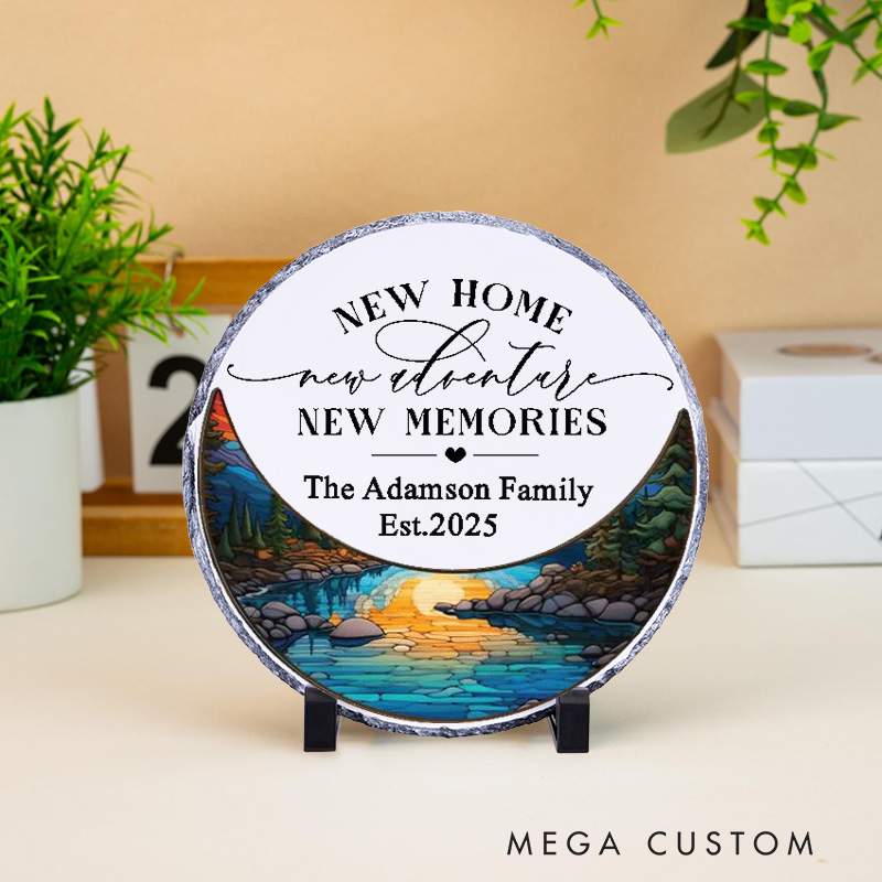 Personalized New Home New Memories Decorative Plaque Custom Scenic Design with Family Name and Year Tabletop Display Perfect for New Homeowners Housewarming Gift Keepsake