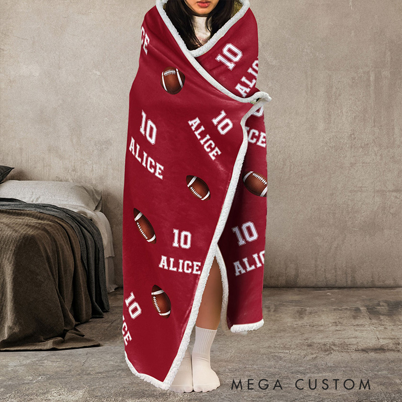 Personalized American Football Hoodie Blanket with Custom Name & Number