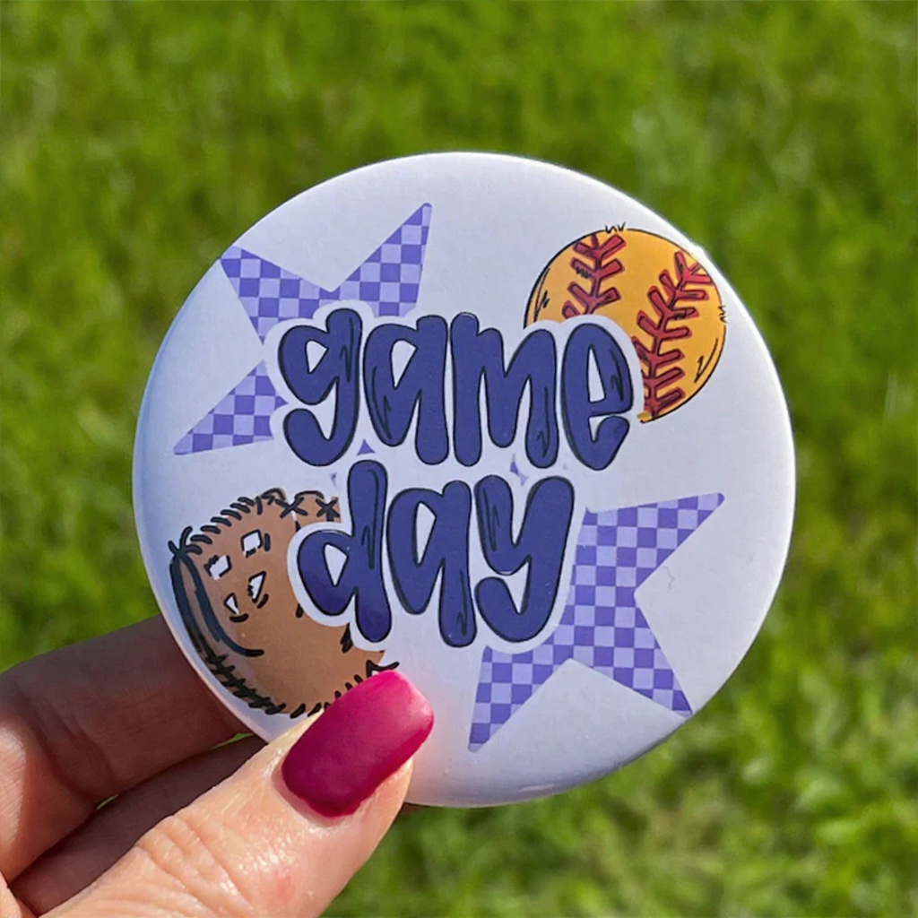 Personalized "Game Day" Button with Customizable Sports Ball, Graphics, and Colors