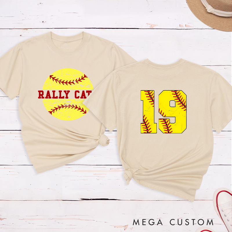 Personalized Softball T-Shirt Design Featuring Distressed Player Number with Bold Softball Stitching Graphics