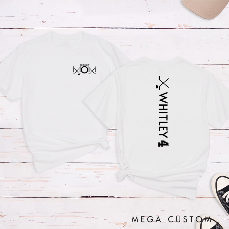 Personalized Hockey Mom T-Shirt with Custom Name, Number, and Design