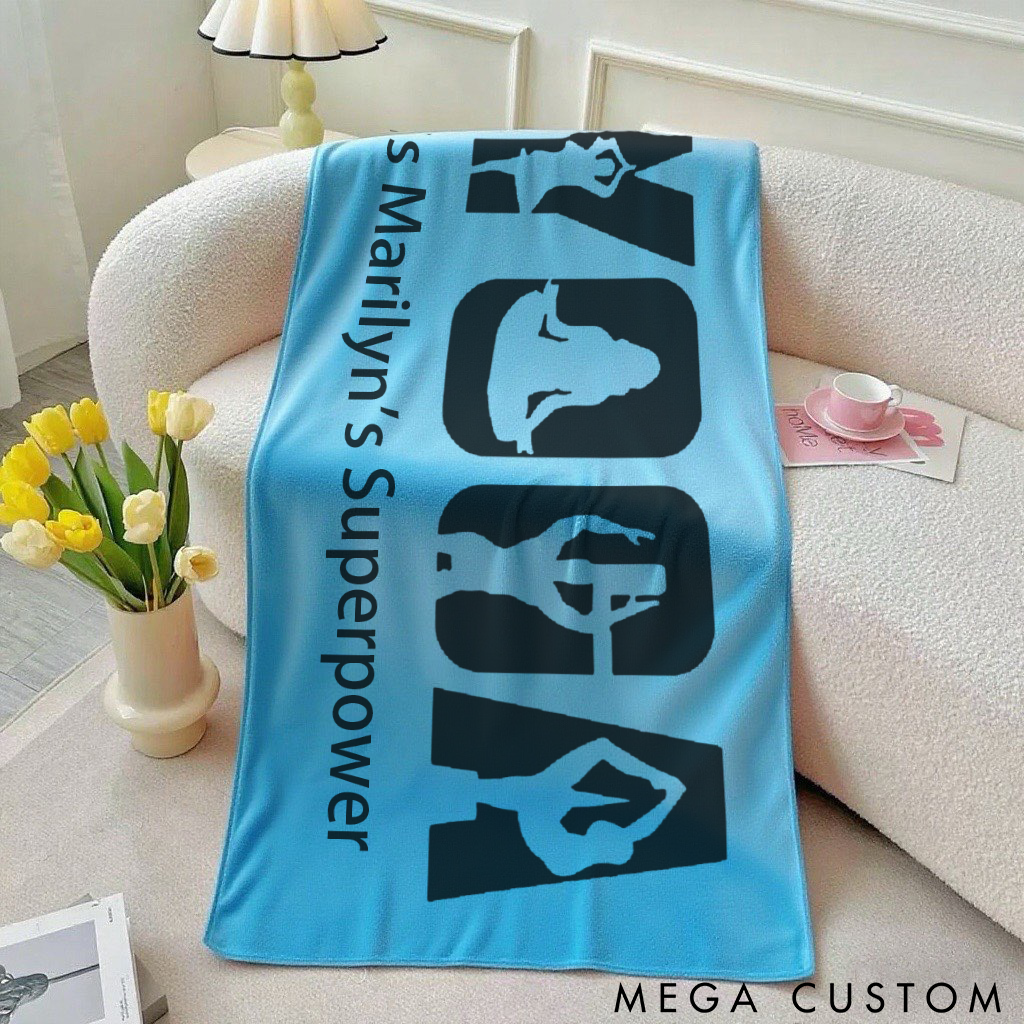 Personalized Yoga Superpower Towel with Unique Yoga Pose Design Perfect Gift for Yoga Lover