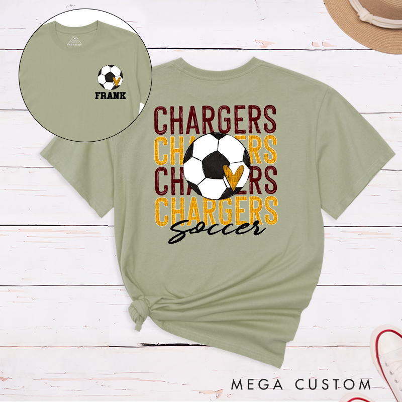 Personalized Soccer T-Shirt with Team Name Repeat Design and Custom Name & Number