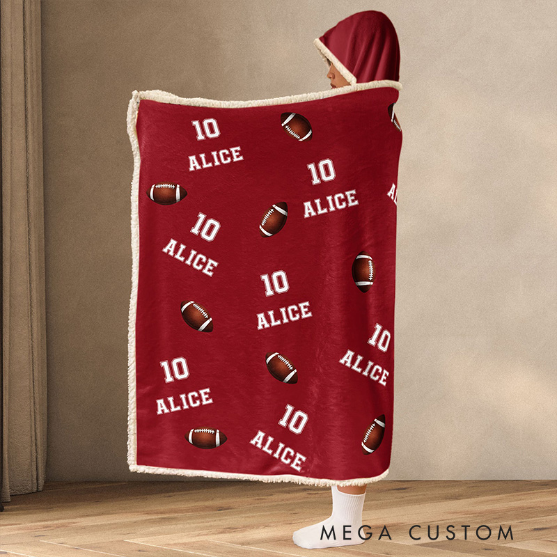 Personalized American Football Hoodie Blanket with Custom Name & Number