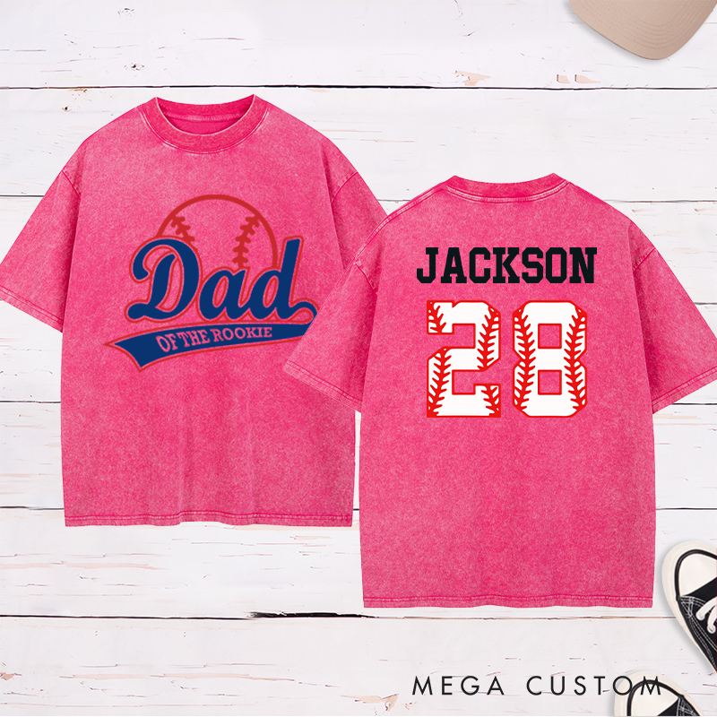 Personalized Baseball Name and Number Washed T-Shirt for Dad