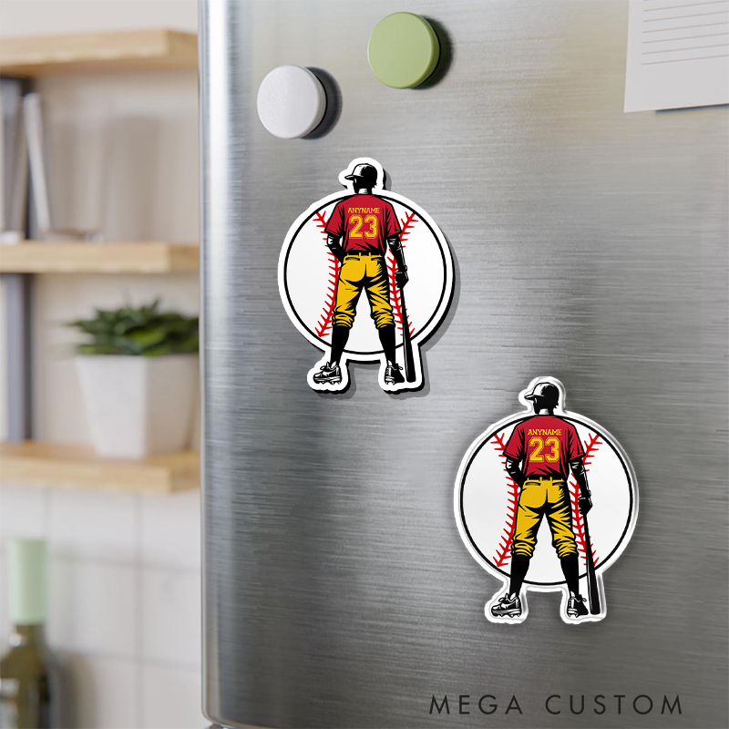 Personalized Baseball Fan Fridge Magnet with Featuring Batter Design and Custom Text   