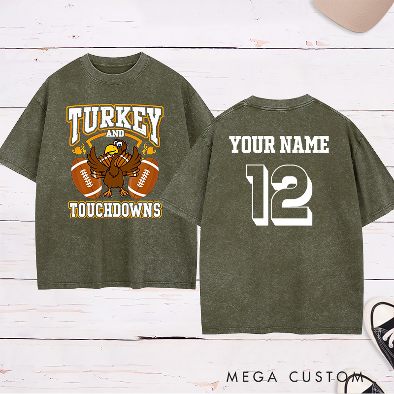 Personalized American Football and Rugby Turkey Washed T-Shirts Featuring Custom Name and Number
