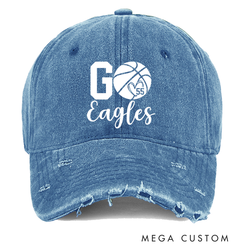 Personalized Distressed Basketball Cap with Custom Player Number and Team Name