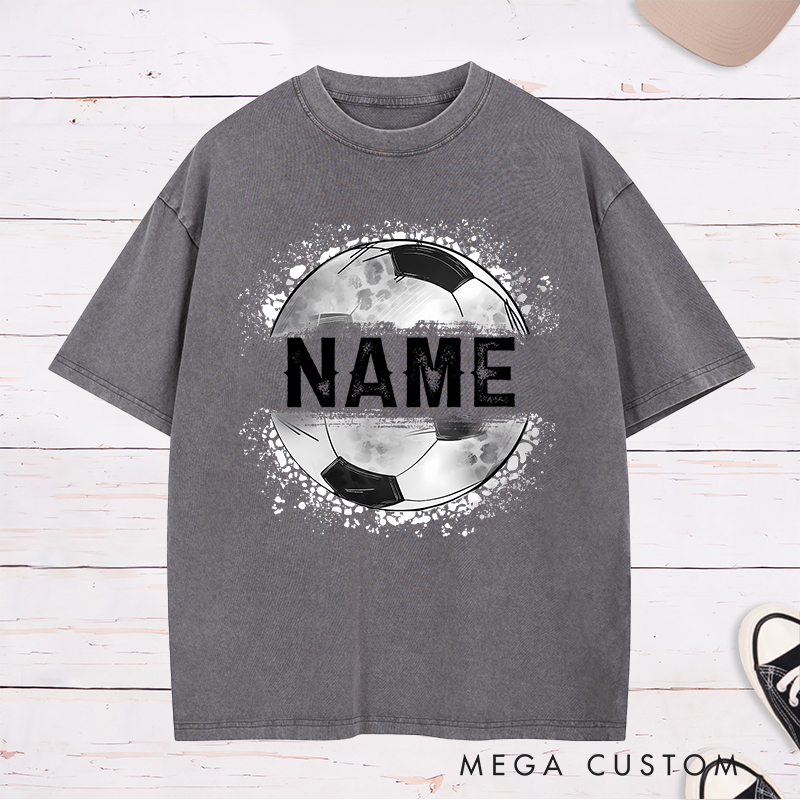 Personalized Athletic Washed T-Shirt with Soccer Ball Graphic and Name  