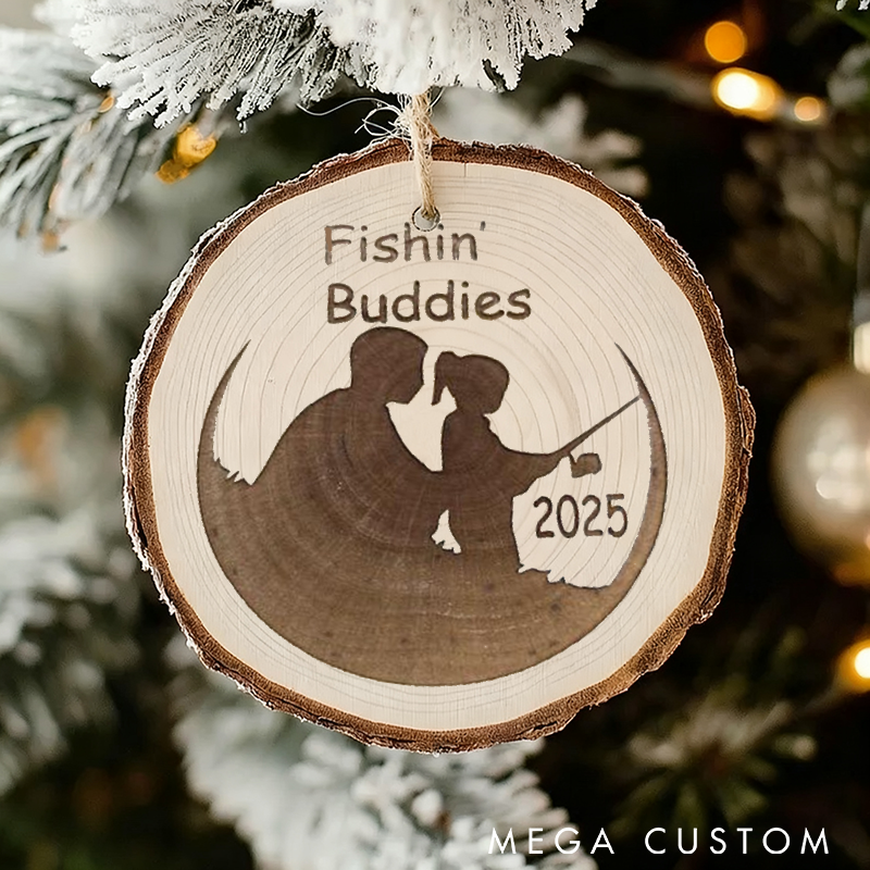 Personalized Fishing Ornament Wood Christmas Ornament Custom Time and Text Perfect Gift for Fishing Buddies Christmas Tree Decoration and Keepsake