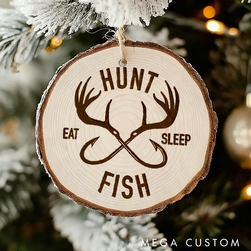 Personalized Rustic Hunt Fish Ornament Hunting and fishing Ornament Natural Wood Ornament Perfect Christmas Decor for Outdoor and Fishing Enthusiasts