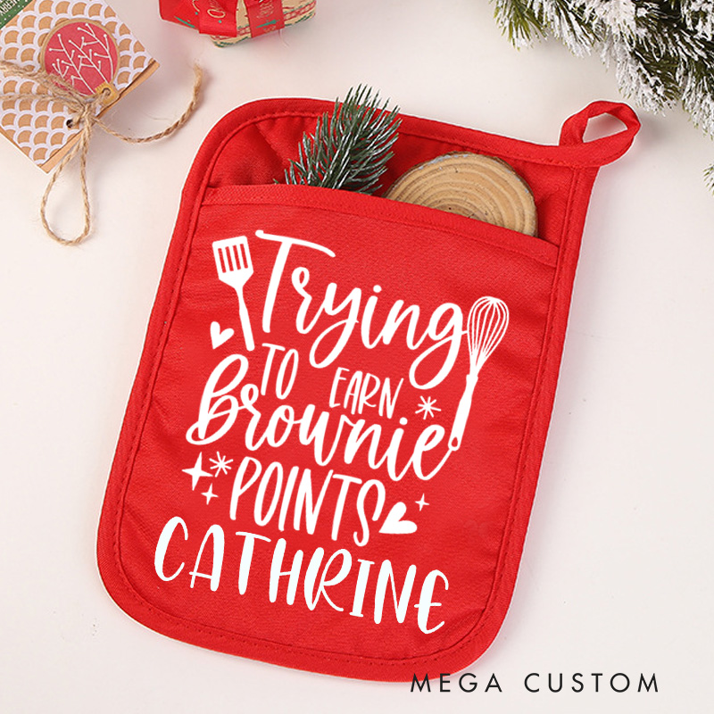 Personalized Trying to Earn Brownie Points Pot Holders Custom Potholder with Name Baking Lovers Gift Baker Gift