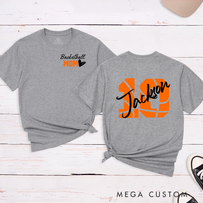 Personalized Basketball Mom T-Shirt with Custom Name and Player Number Unique and Stylish Gift for Proud Sports Moms