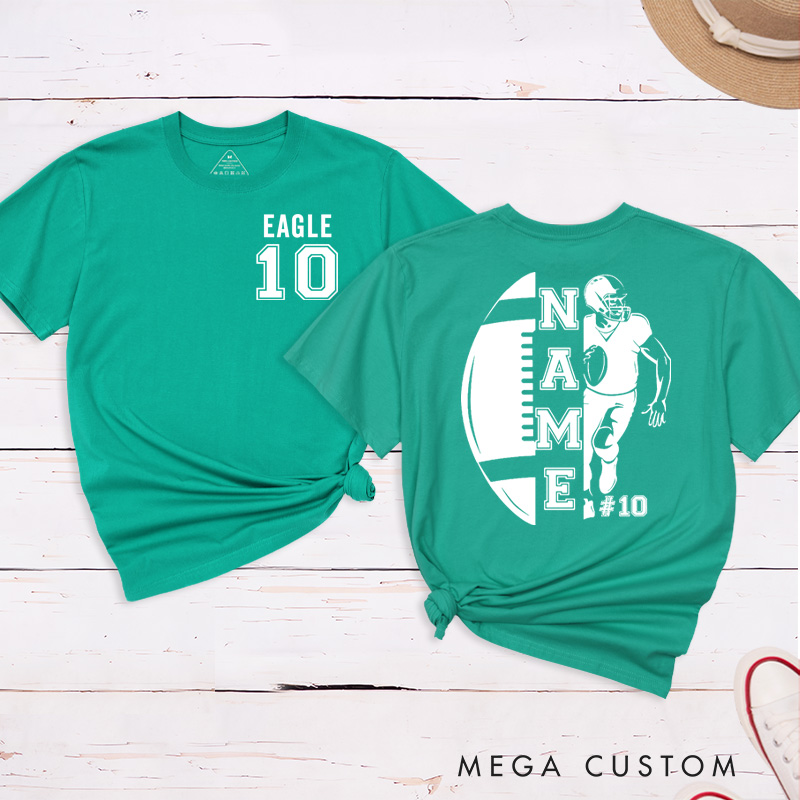 Personalized American Football and Rugby T-Shirts Featuring Custom Team Name on the Front and Number on the Back