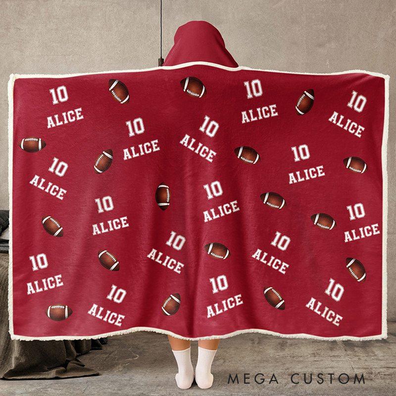 Personalized American Football Hoodie Blanket with Custom Name & Number
