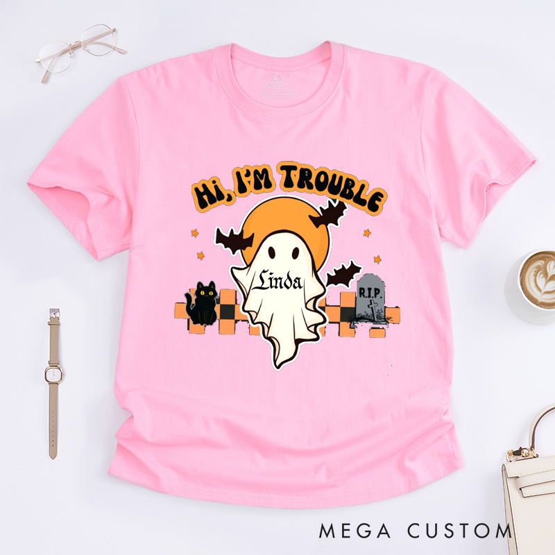 Personalized Where I Go Trouble Follows Hi I Am Trouble Funny Halloween Couple Matching T-Shirt